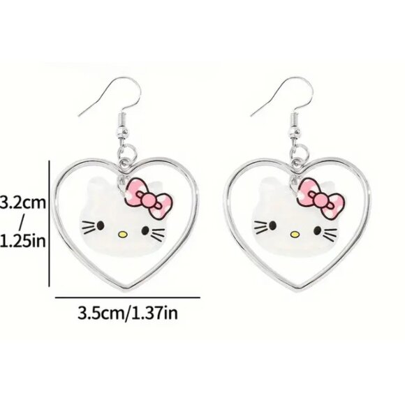 Adorable Hello Kitty Heart-Shaped Dangle Earrings – Cute Cartoon Jewelry - Picture 3 of 4